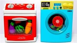 Детская игрушечная стиральная машина и детская электроплита Играем с овощами и фруктами на липучках

