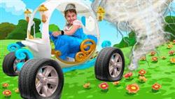Five Kids Pretend Play With Princess Carriage And Inflatable Toy
