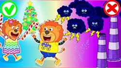 Lion Family | Christmas holidays vs evironment pollution | Cartoon for Kids