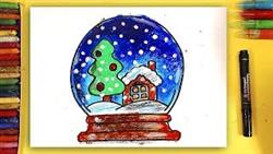 Снежный шар / Как нарисовать Елку и Дом в стеклянном шаре на Новый год Рыба кит
